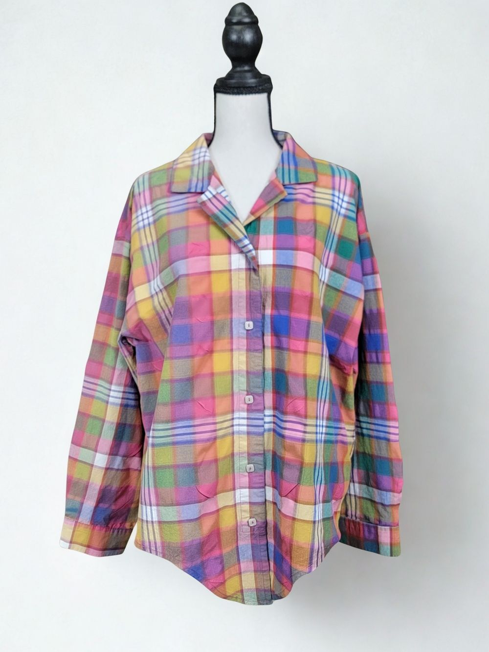 BiBi Multicolor Western Plaid Button-Up Shirt Size Small 100% Cotton